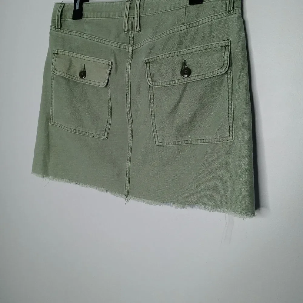 Frame Canteburry Blue Green Raw Hem Mixed Media Le Cargo Mini Denim Skirt 28